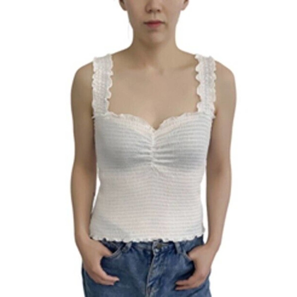 JR647 Crave Fame White Juniors' Ruffled Smocked Top Size M
